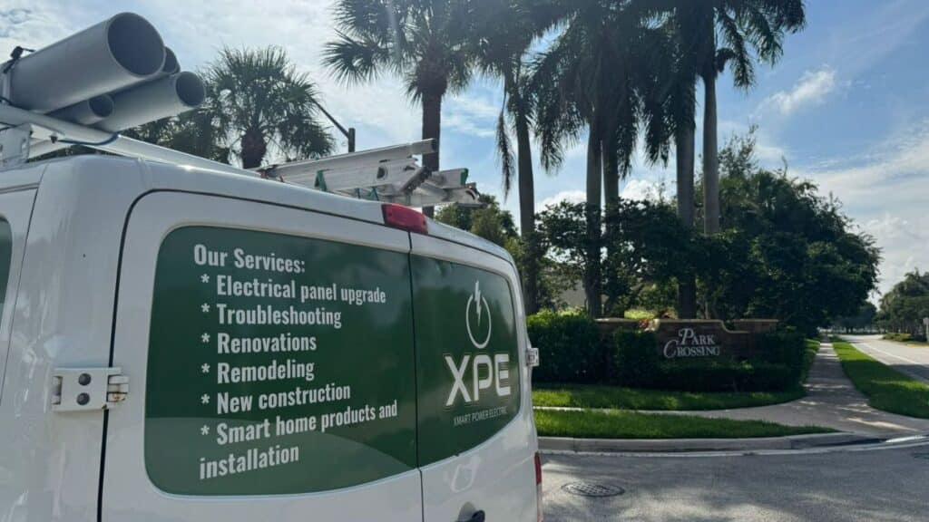 XPE Xmart Power Electric service van showcasing residential and commercial electrical expertise including panel upgrades and smart home installation.