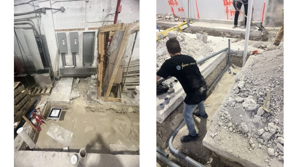 Electrical conduit installation and underground wiring for a commercial power system.